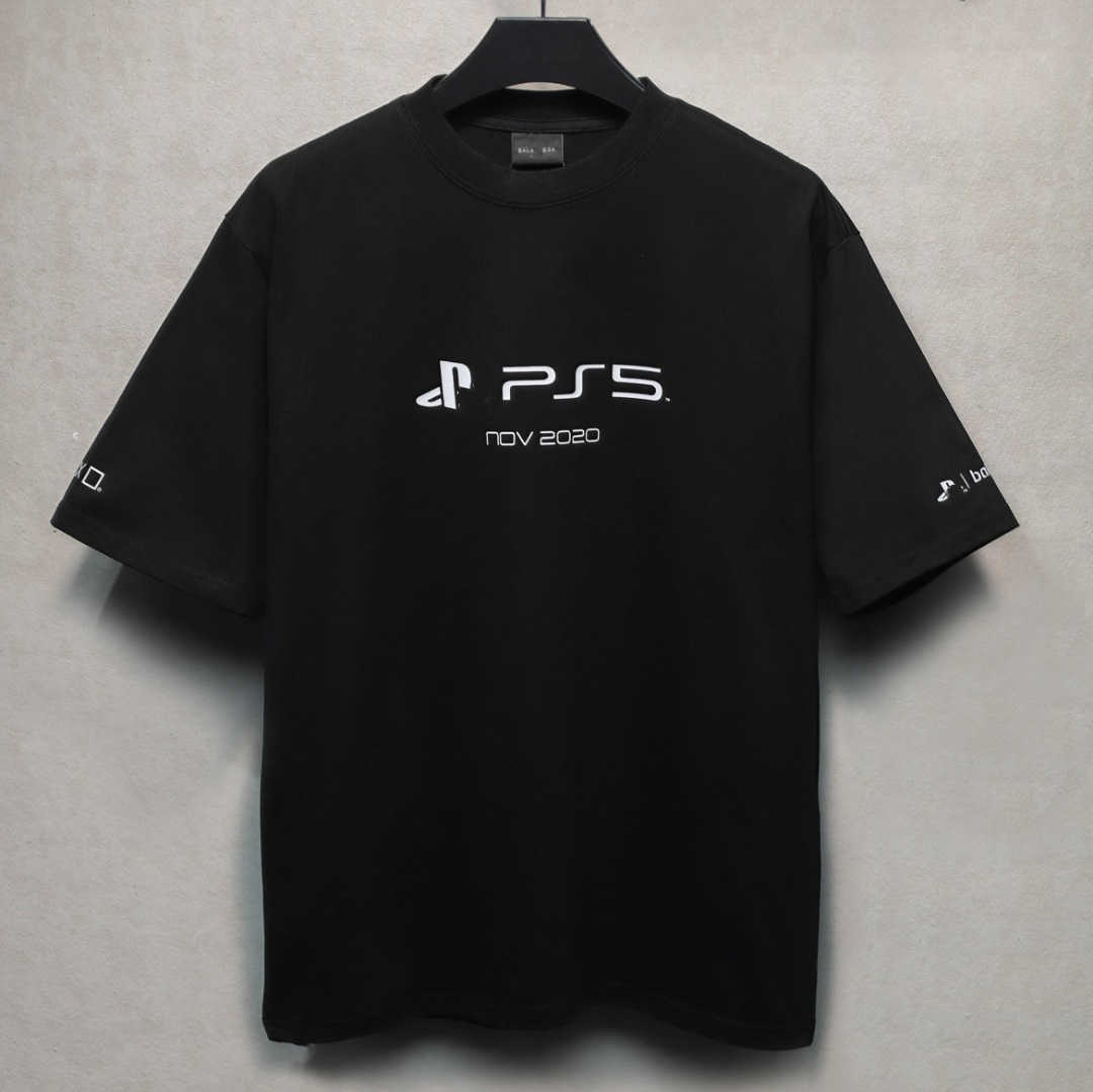b Brand 25ss High Version Front and Back Ps5 Letter Print Os Loose Fit Unisex Short Sleeve T-shirt Fashion Versatile
