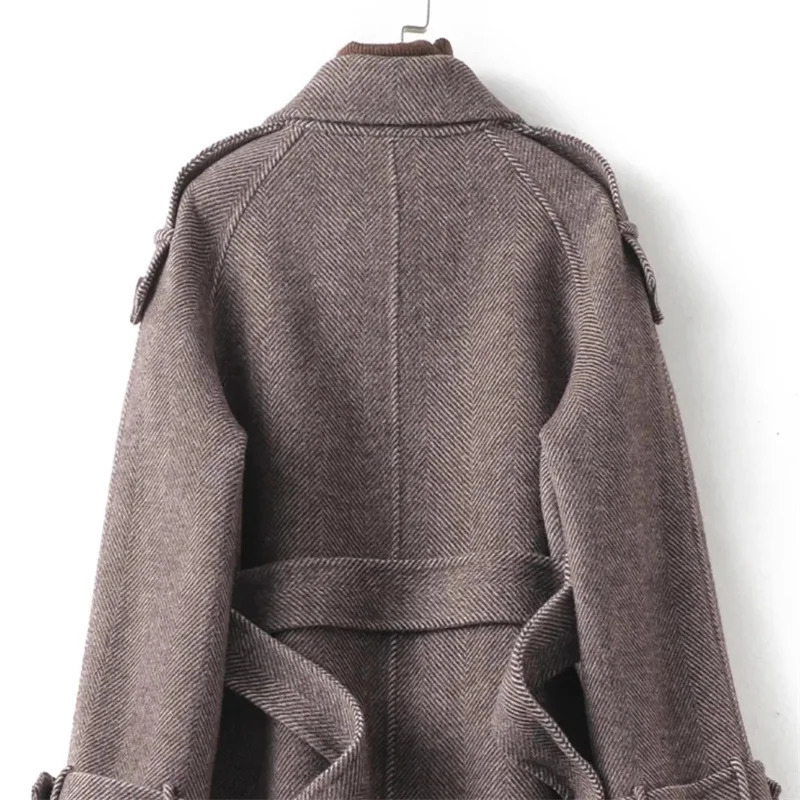 Autumn Winter Women Large Size 4XL Woolen Coat British Ladies Fashion Trend Outwear Female Medium Long Styles Tops Jacket 250805