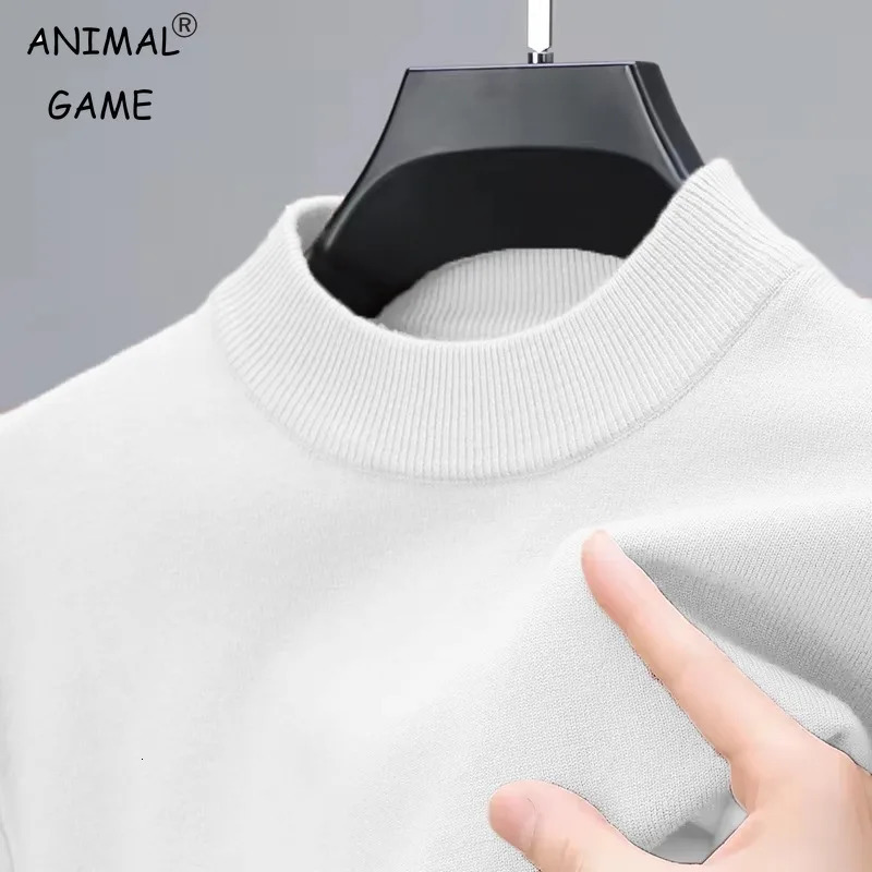 Mens Half Turtleneck Knitwear Sweater Autumn Mock Neck Sweatshirts Solid Color Pullover Streetwear Winter Warm Knitted Sweater 250805