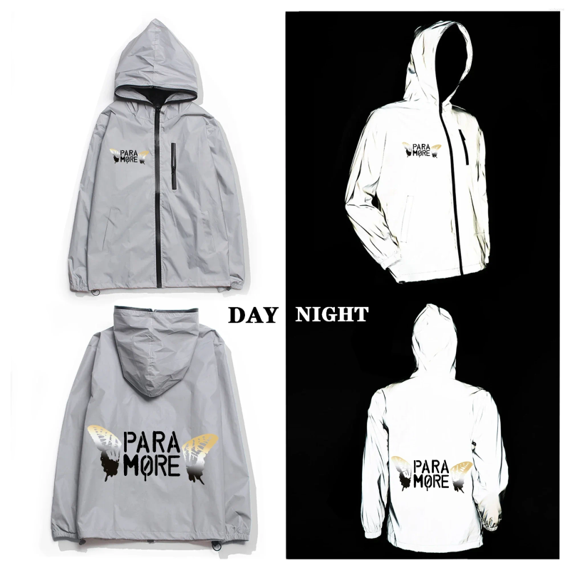 Men's Jackets Paramore Band RIOT! Reflective Jacket Mens Womens Coat Hooded Windbreaker Run Pocket Cycling Hiking Zipper Custom Hoodie