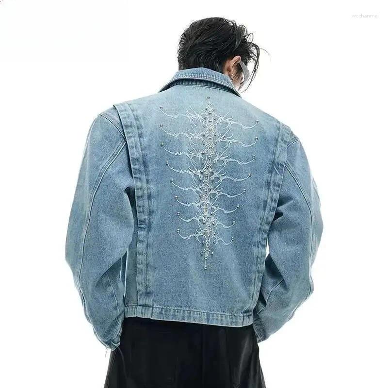 Men's Jackets Jacket Turn-down Collar Metal Rivets Design Contrast Color Casual Menswear Loose Zipper Male Coat