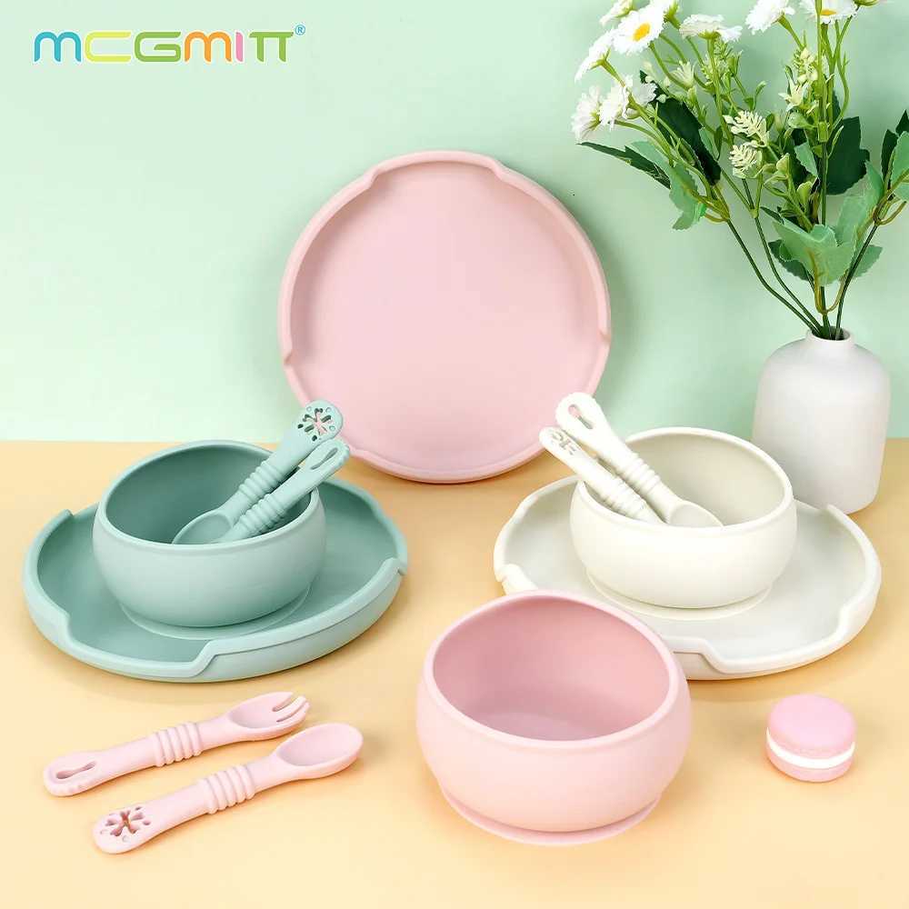 Childrens Dish Set Baby Silicone 4-piece Tableware Set Suction Cups Feeder Forks Spoons Silicone Bowl Mother and Baby Supplies X250806