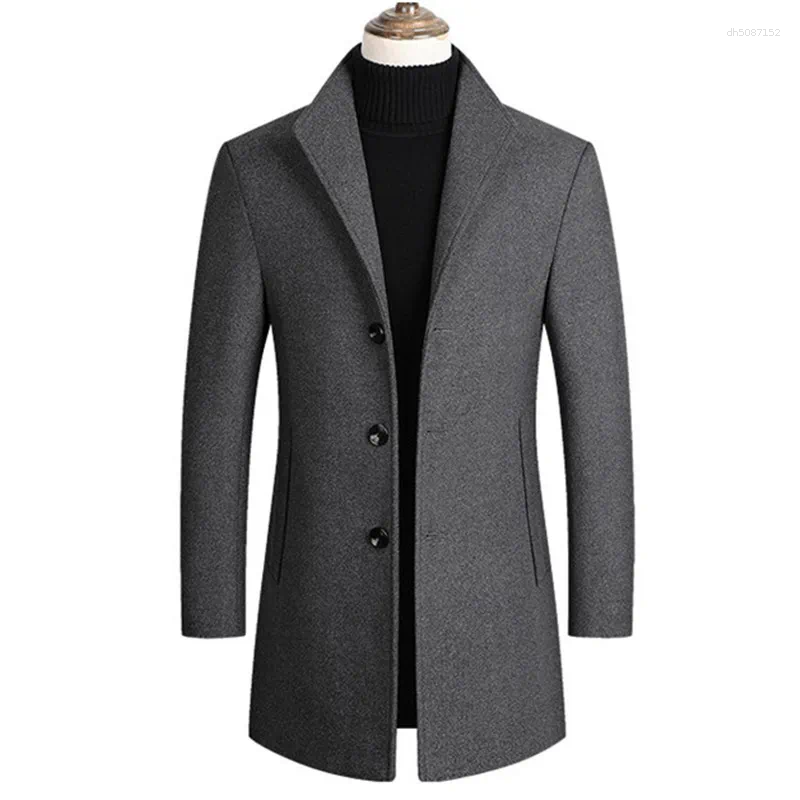 Men's Wool Men Blends Coats Trench Pea Coat 2025 Spring Winter Solid Color High Quality Jacket Luxurious Brand Clothing