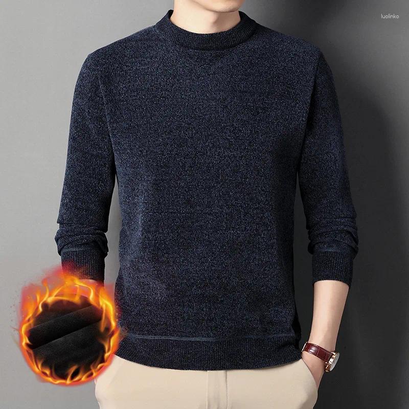 Men's Sweaters Winter Knit Pullover Sweater Casual Comfortable Thickened Warm Undershirt Fleece Classic Round Neck Soft Solid