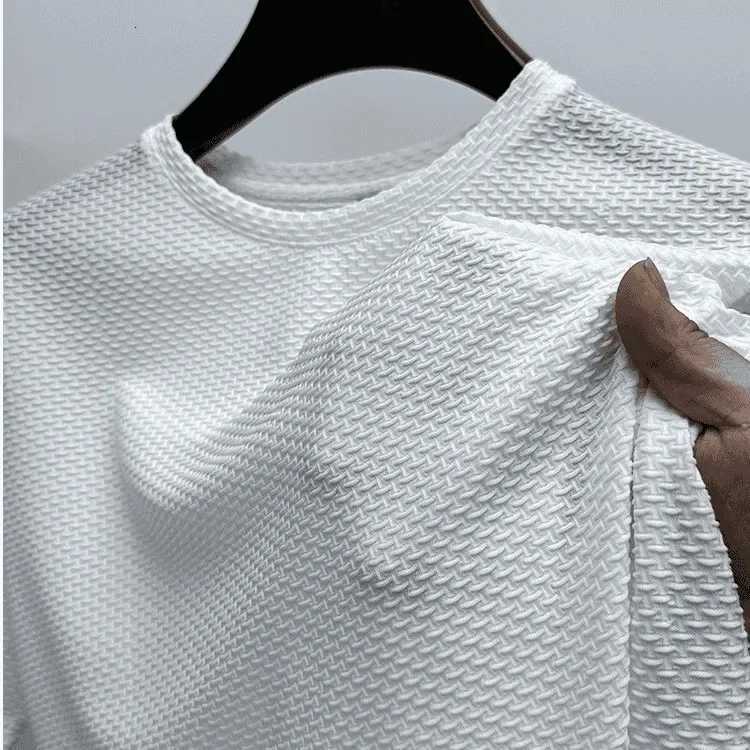Summer Stretch Bamboo Mesh Ice Silk T-shirt Mens Short Sleeve Round Neck Half-sleeved Mens Base Shirt Summer Thin Trend W250806