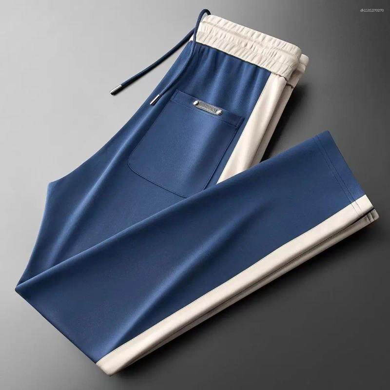 Men's Pants Spring Autumn Yarn-dyed Belt Splicing Sports Men Light Luxury Fashion Loose Sweatpants Casual Trousers Track