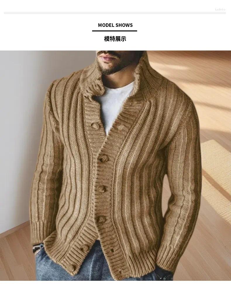 Men's Sweaters Casual Single-Breasted Knitted Sweater Lapel Long-Sleeved Jacket Men