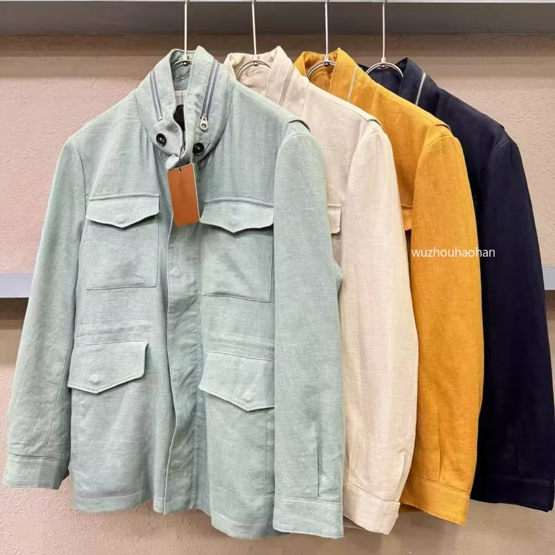 Designer Coats Men Autumn Casual Stand-up Collar Linen Jacket Long Sleeve Coat L1289