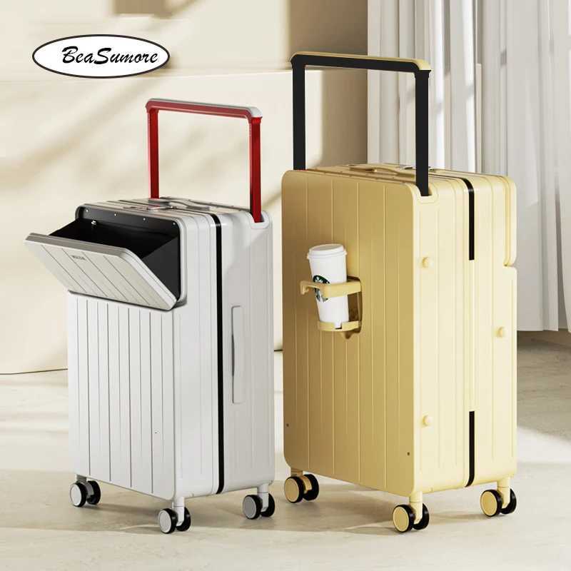 BeaSumore Multi Function Front Opening Rolling Luggage Spinner 20/24 Inch Large Capacity Women Suitcase Wheel Men Cabin Trolley W250805-image-1069931473