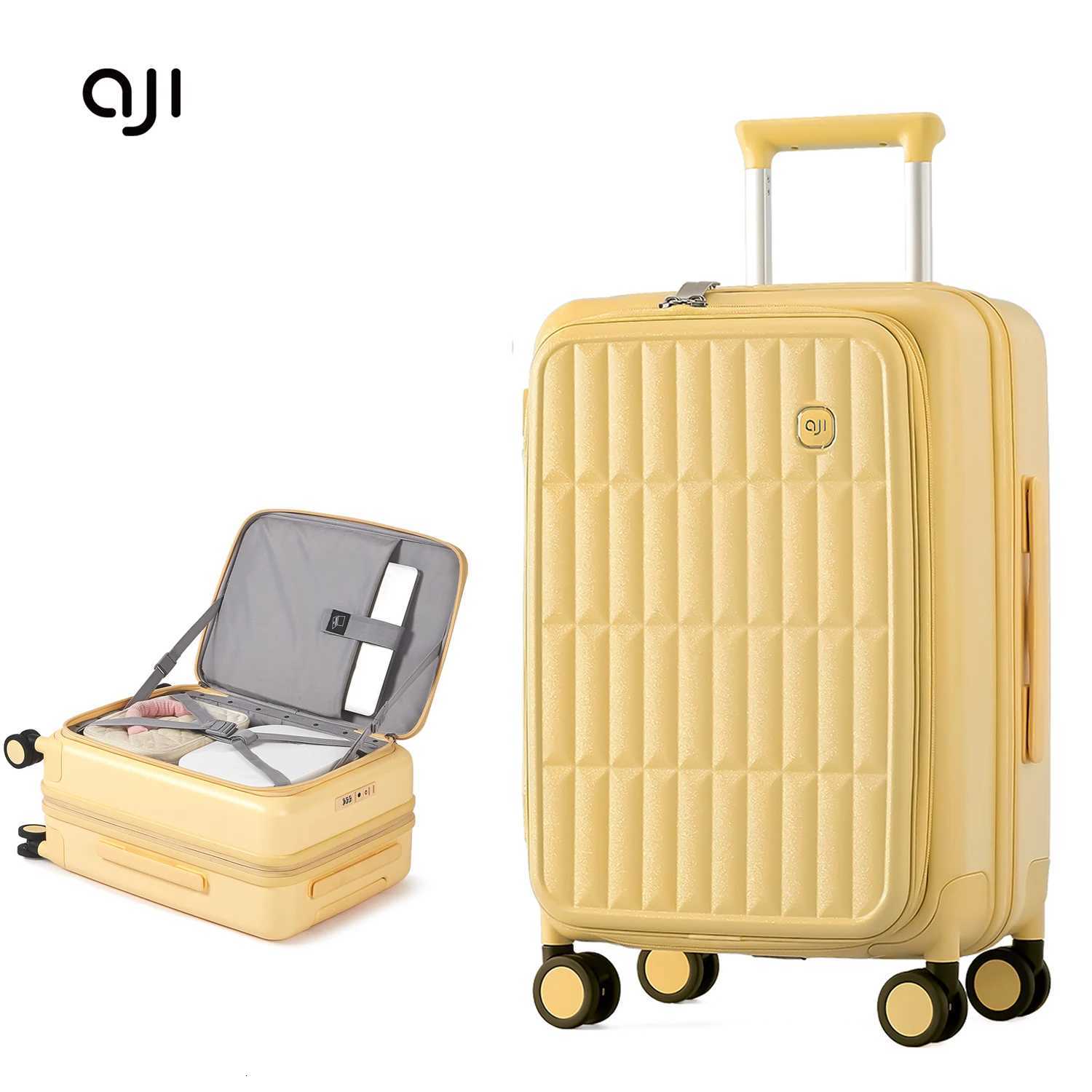 100% PC Large Size Travel Suitcases Front Opening Design Trolley Case 20 24 26 Inch Front Laptop Pocket W250805-image-1069932549