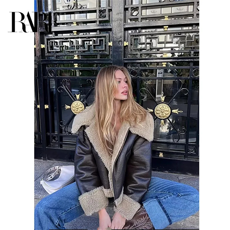 RARF The spot Autumn winter womens thickened warm double-sided short jacket Womens brown coat 250804