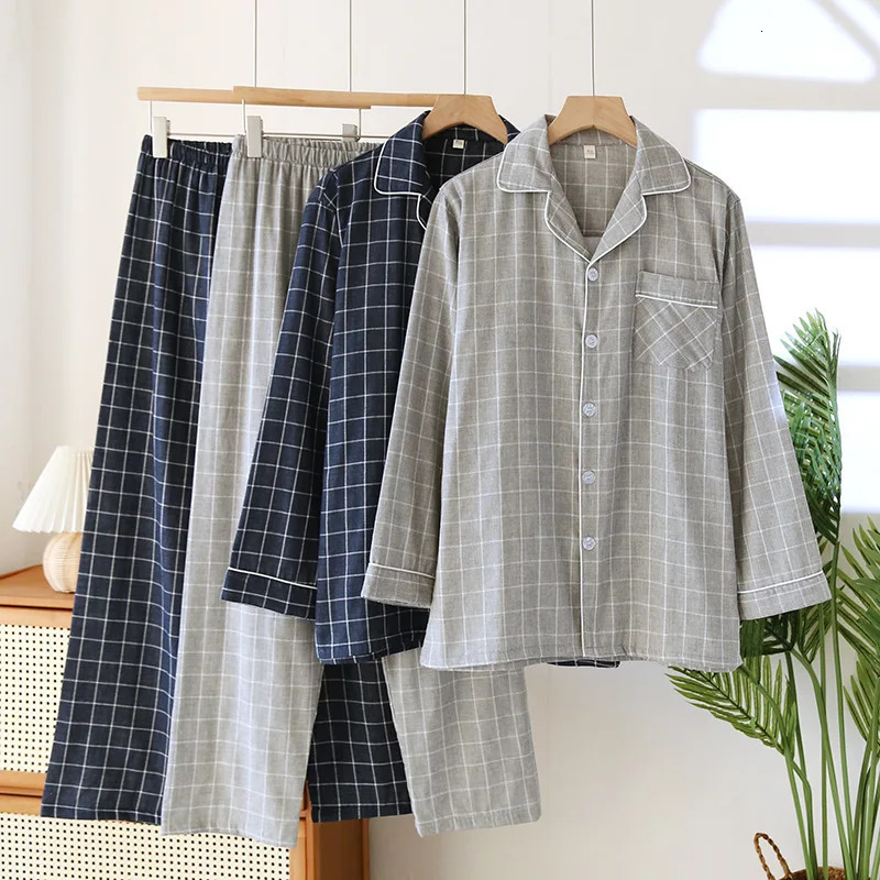 Mens Spring and Autumn Trousers Pajamas Set Cotton Long Sleeve Loose and Casual Plus Size Homewear Pijamas Set 250804