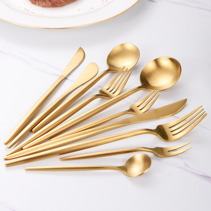 Wedding Dinnerware Gold Flatware Gold Cutlery Knife Fork Spoon Tableware Silverware-image-399575079