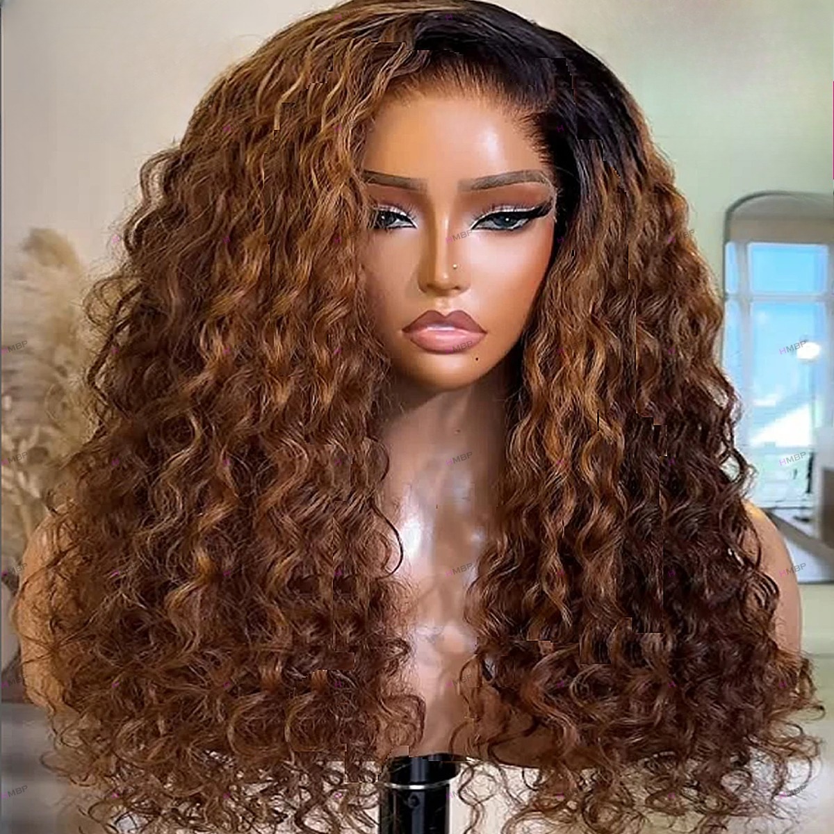 Ombre brun 300 densité Curly Wigs 13x4 HD en dentelle Perruques avant profondes bouclées dentelle sans glué sans gluée, perruque frontale des che