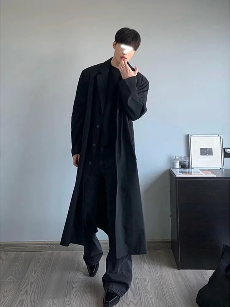 Bla Long Mens Coat Spring Autumn Korean Sle Briti Ele Notch Lapel Windbreaker Stand Fit Busin Casual 250804