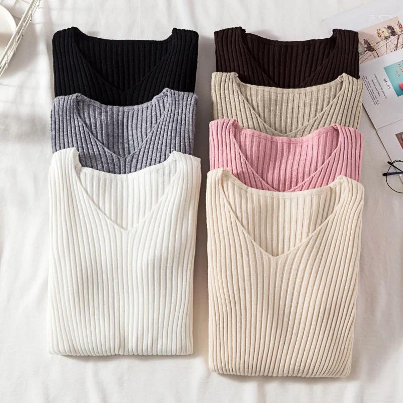 Women's Sweaters Autumn Winter Women Casual Long Sleeve Knitted V Neck Pullover Sweater Femme Basic Solid Tops Fashion Clothes