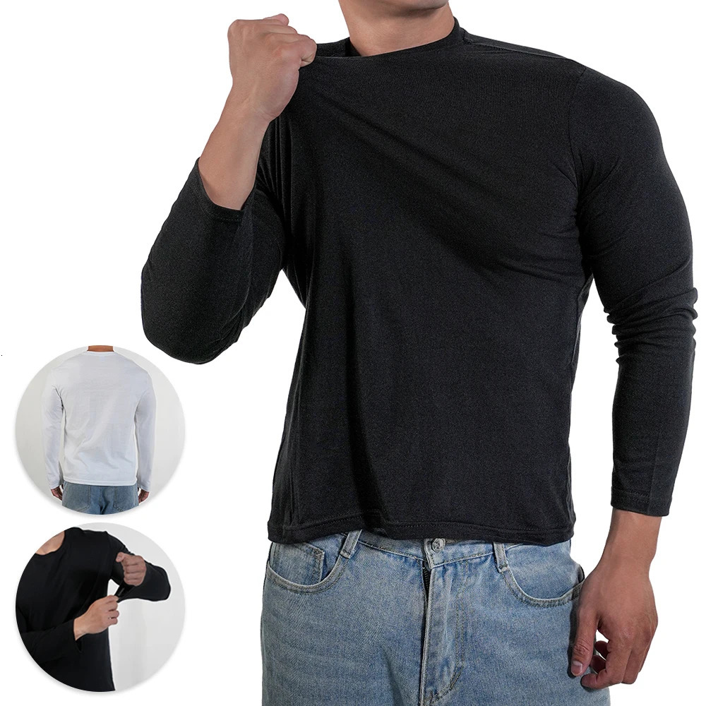 Mens T Shirts Casual Round Neck Long Sleeve Cotton Moisture Wicking Tees Tanks White Black Undershirts Loose Fit Tshirts for Men 250804
