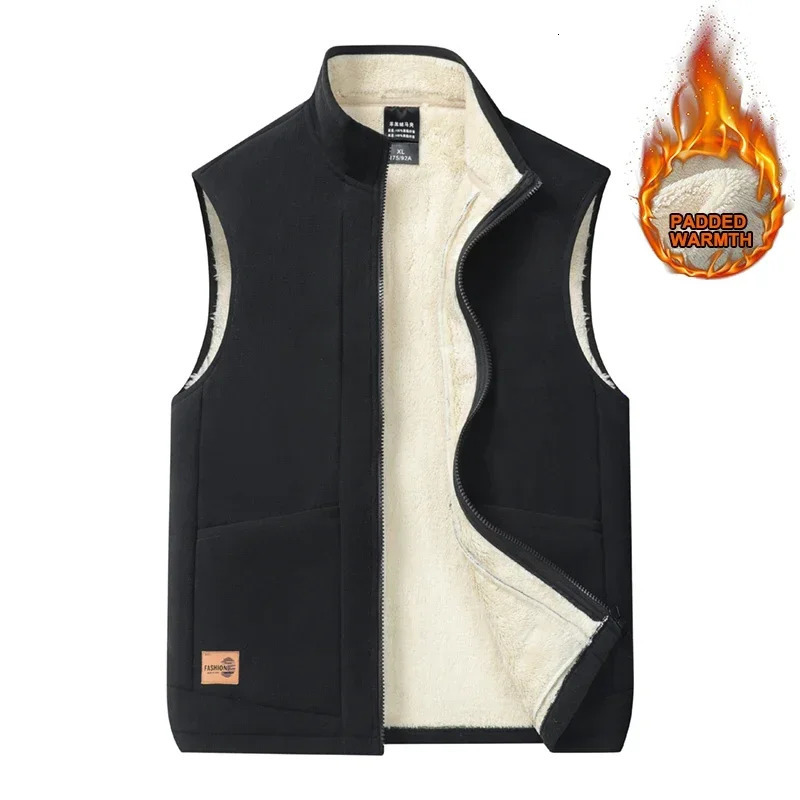 Autumn and Winter Lambswool Vests Men Warm Padded Stand-up Collar Large Size Casual Versatile Trend Jacket Shoulders 250804