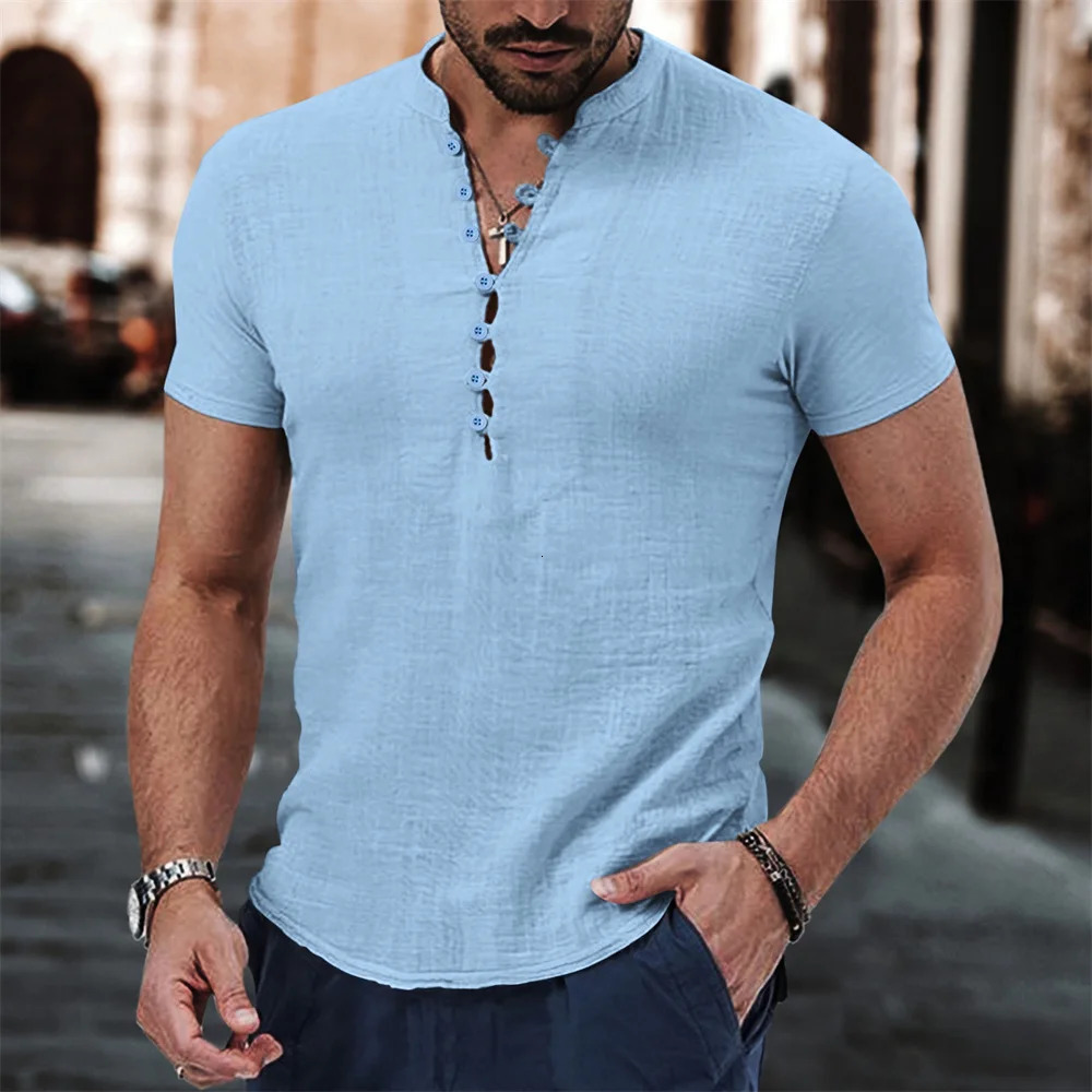 5 Color Mens Shirt Solid Short Sleeve 7Breasted Casual Comfortable Summer Beach Vacation Top 250731