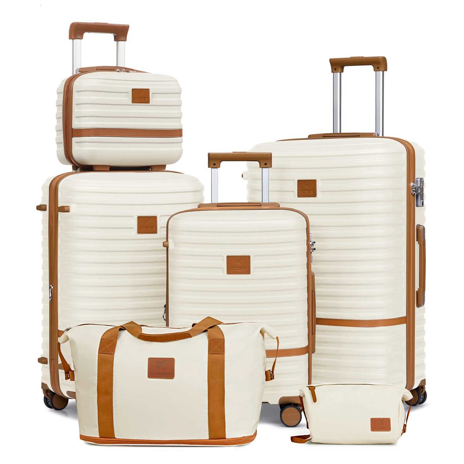 Joyway Luggage Set 6 Piece Suitcase Sets with Spinner Wheel Hardside Expandable Travel Luggage with TSA Lock (18/20/24/28 White W250805-image-1069932359