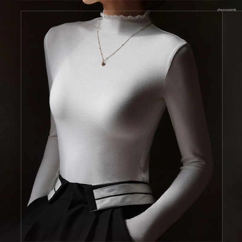 Women's Sweaters 2025 Fashion Ruffled Half-High Collar Pullovers Women Autumn Winter Solid Color Versatile Tops Elegant Temperament Knitwear