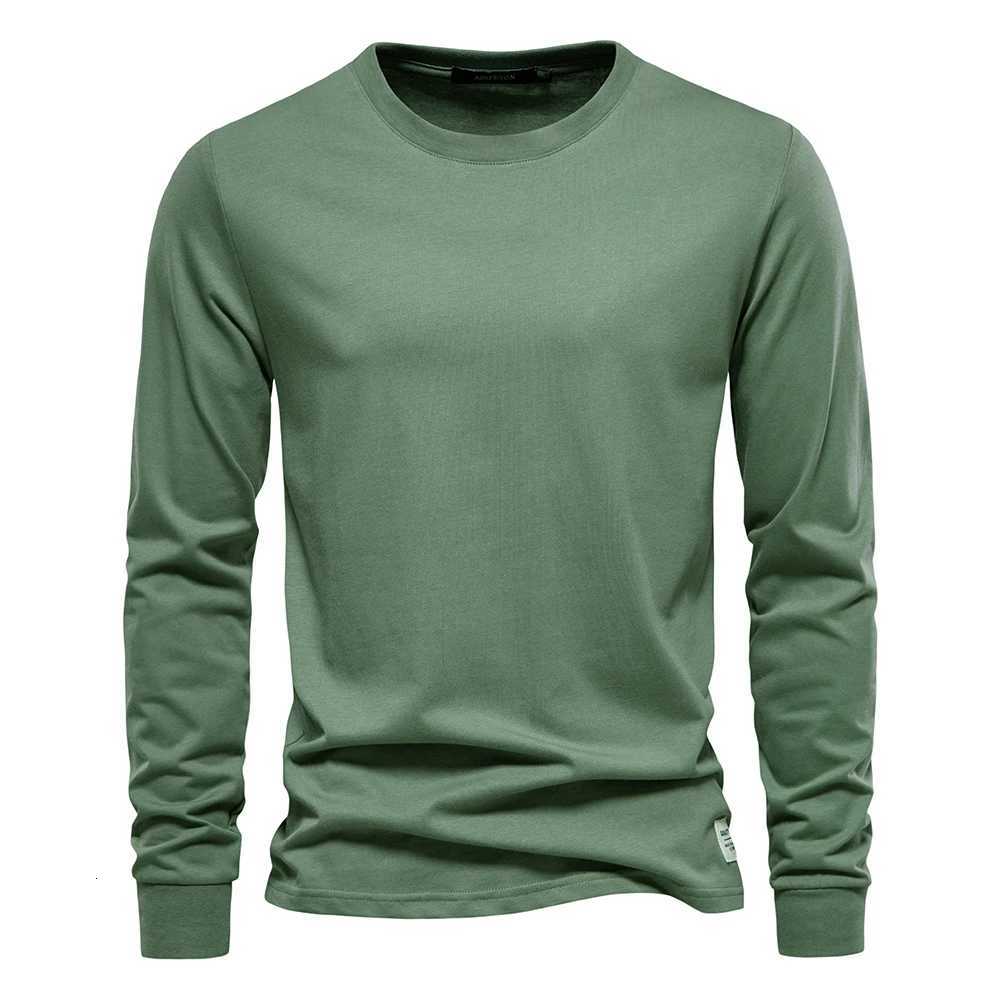 100% Cotton Solid Color T-Shirt Men Casual O-neck Long Sleeve Mens T-shirts Spring Autumn High Quality Basic T-shirt Male W250806