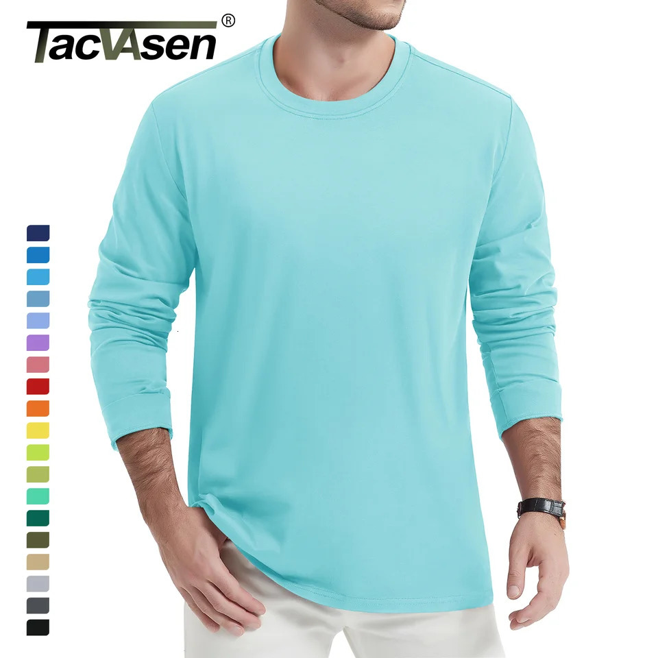 TACVASEN Colorful Long Sleeve Cotton T-shirt Mens Breathable Crew Neck T-shirt Spring Autumn Casual Pullover Tops Basic Tee Male 250804
