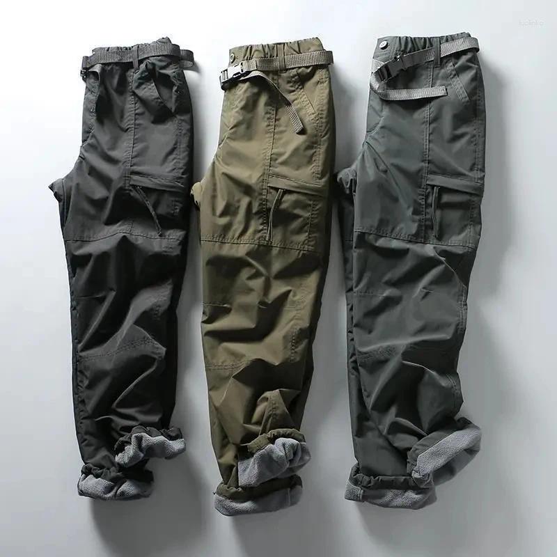 Men's Pants Tooling Thick Waterproof Fleece Cargo Men Women Winter Outdoor Multi-pockets Loose Straight Overall Long Trousers