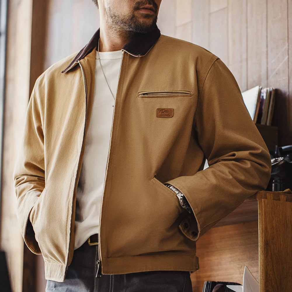 Maden Retro Canvas Detroit Hunting J001 Jacket Heavyweight Pocket Work Jacket Lapel Collar Zipper Coat for Mens Spring and Fall 250804