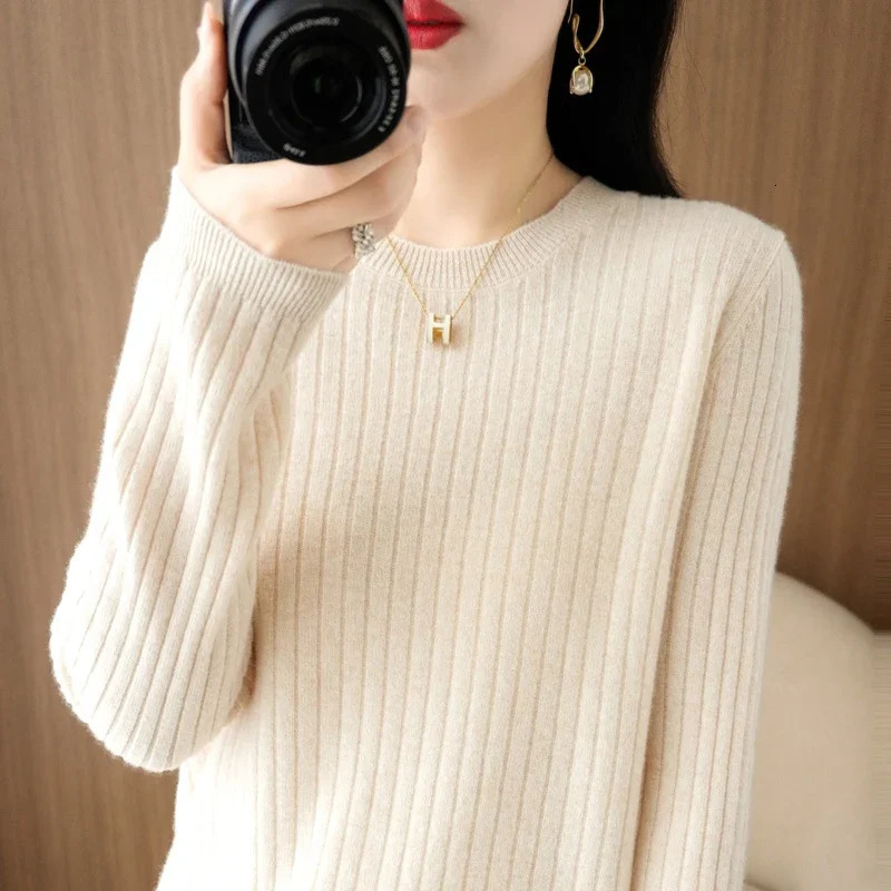 2025 Women Sweaters Autumn Winter Long Sleeve Pullovers O-neck Stripe Warm Pullover Korean Fashion Bottoming Shirts Loose Jumper250804