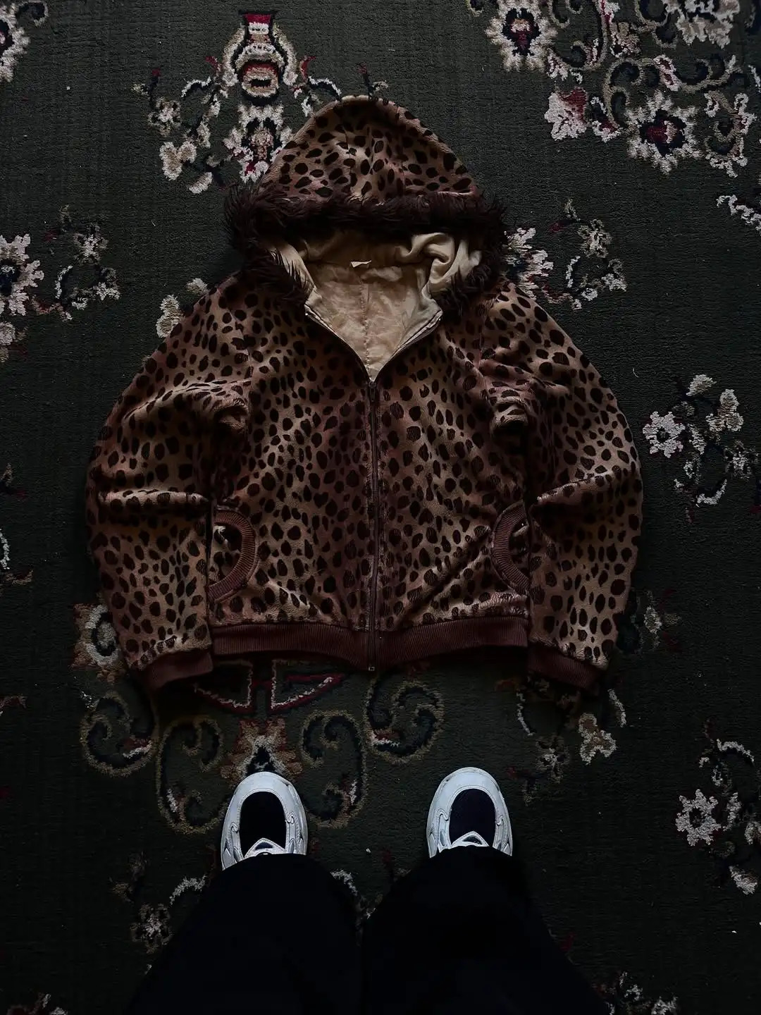 Y2K Leopard Print Down Hooded Sweatshirt Autumn And Winter High Street Fashion Casual Personality American Retro Jacket OOTD 250805