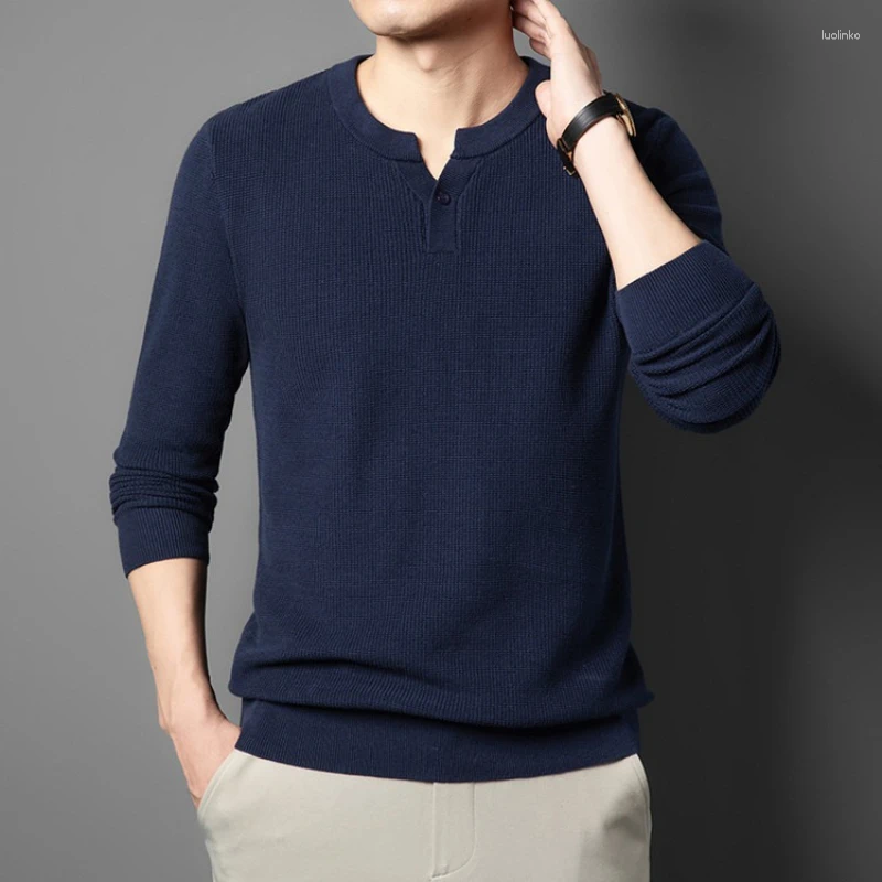 Men's Sweaters 2025 Style Autumn And Winter Pure Cotton Non-pilling Henley Collar Knitted Sweater Trendy Casual All-cotton Pullover