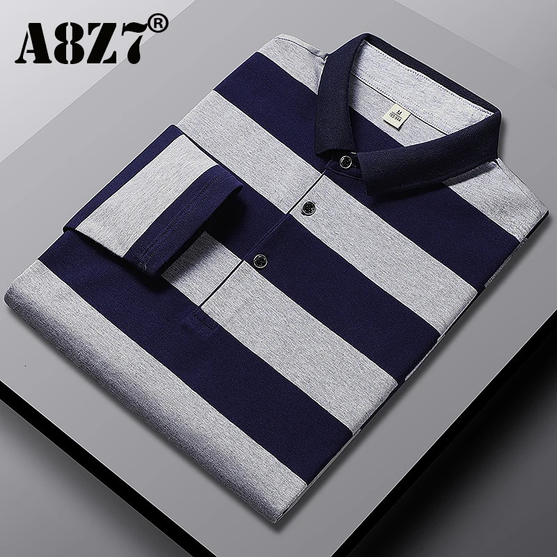Men Autumn Winter Classic Striped Polo Mens Cotton Long-Sleeved Embroidered Business Casual Spring Polo Shirt Male Drop 250804