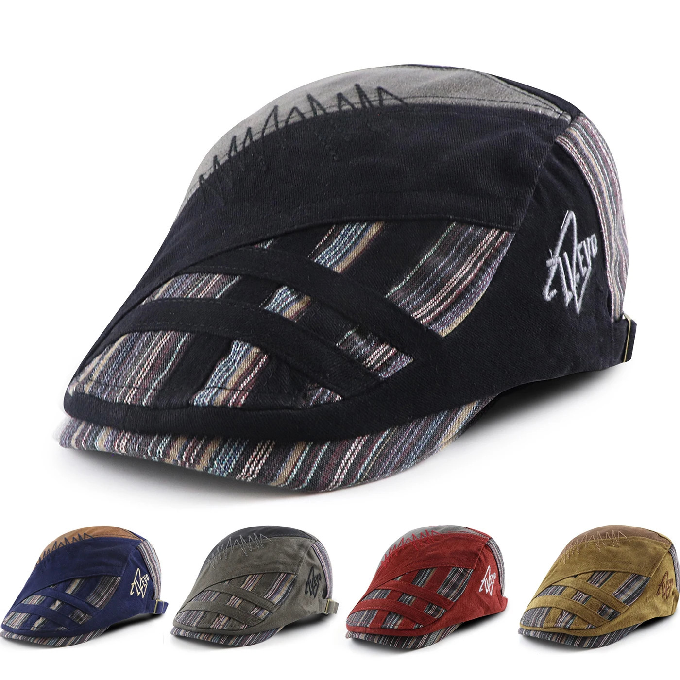 Trendy Striped Duckbill Visor Hat Mens and Womens Boinas Berets Summer Autumn Versatile Hip-hop Forward spaper Cabbie Caps 250805