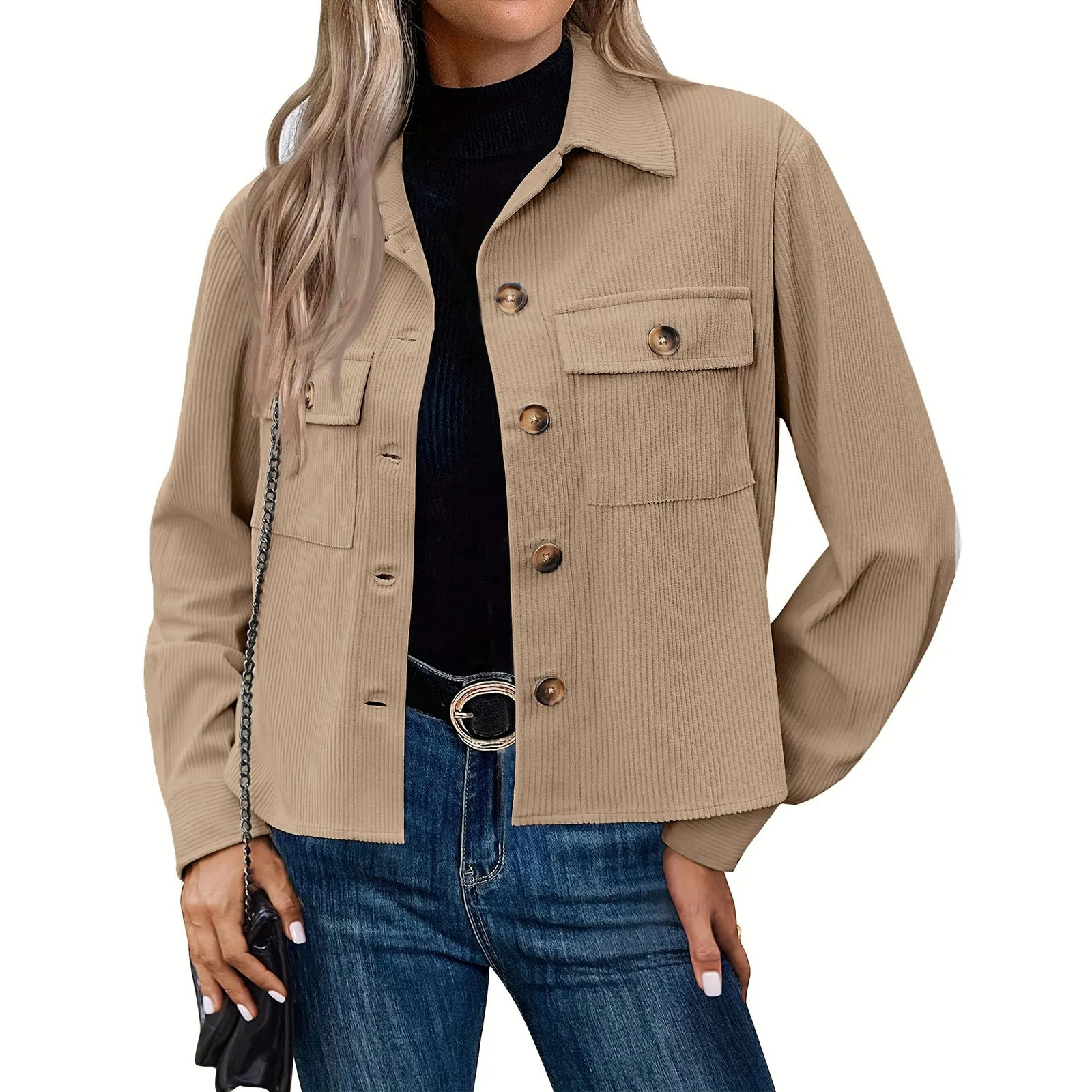 y2k Womens Solid Color Casual Jacket Corduroy Button Short Coats Lightweight Daily Wear Jogging Outdoor Colorful Femme Clothing 250801