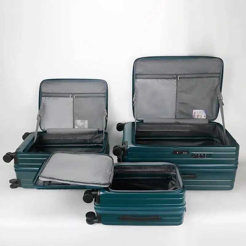 100% PC Front Open Big Capacity Suitcase Men Carry-On Luggage Women Travel Trolley Case 20 24 28Inch Cabin Suitcase W250805-image-1069932122