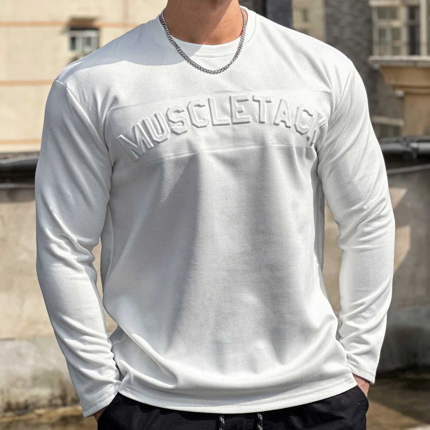 Fitness Short Sleeve Mens Basketball Letters Solid Color T-shirt Training Clothing Loose Sports Suede Long Sleeves W250806