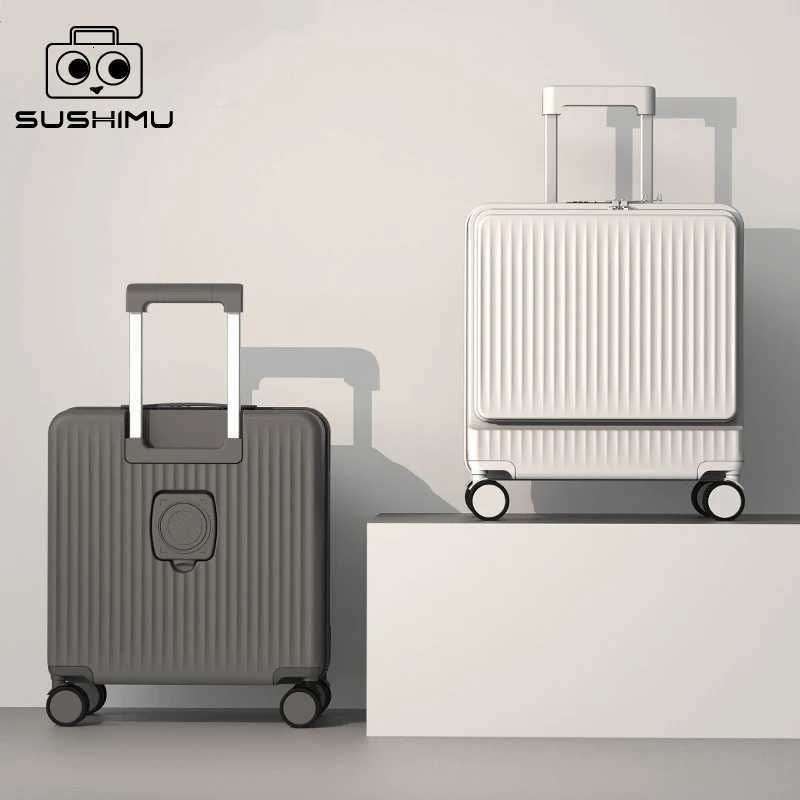 18-inch silent aluminum-frame SUSHIMU Boarding-friendly front-opening luggage trolley suitcases for both men and women W250805-image-1069931697