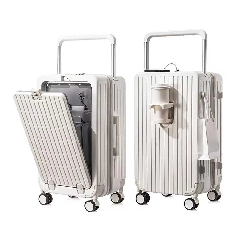 Front Opening Suitcase Aluminum Alloy Wide Trolley Rolling Luggage High-capacity Travel Case with Wheels and USB Charging Plug W250805-image-1069931790