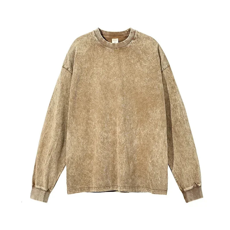 Autumn Vintage Long-Sleeved T-Shirt Men Washed Cotton Tees Fashion Harajuku Streetwear Blouse Clothing Tops Male Plus Size 5XL 250804