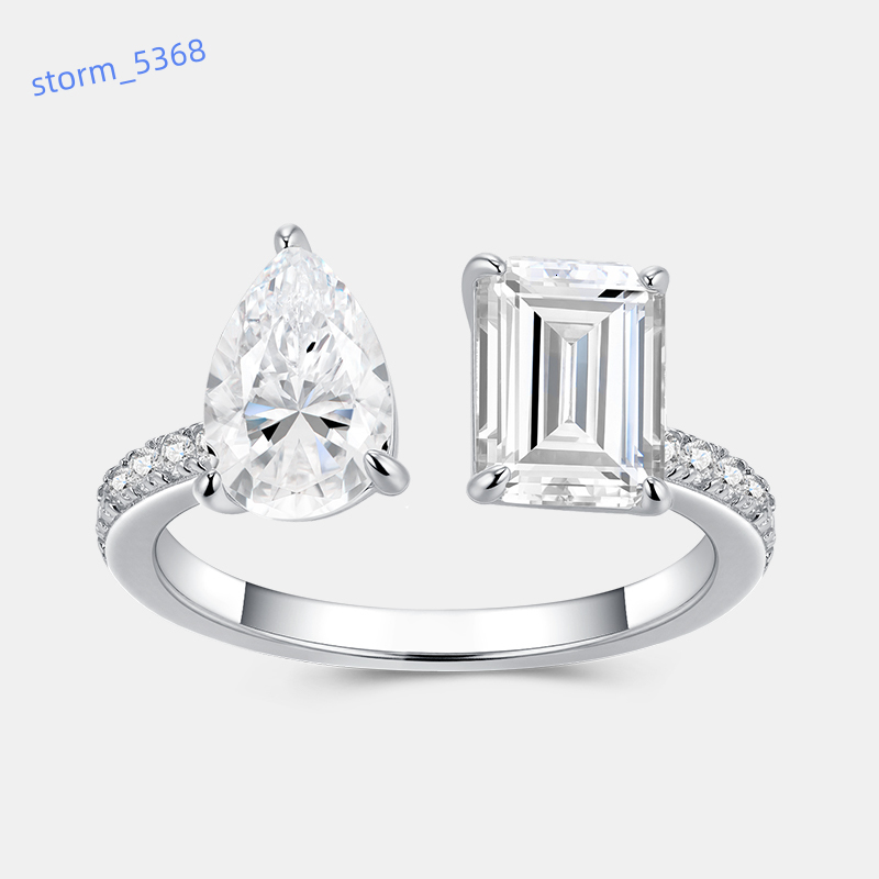 Classic 925 Sterling Silver Fine Jewelry Rings Two Stone Emerald Pear Cut Moissanite Women Engagement Wedding Eternity Ring