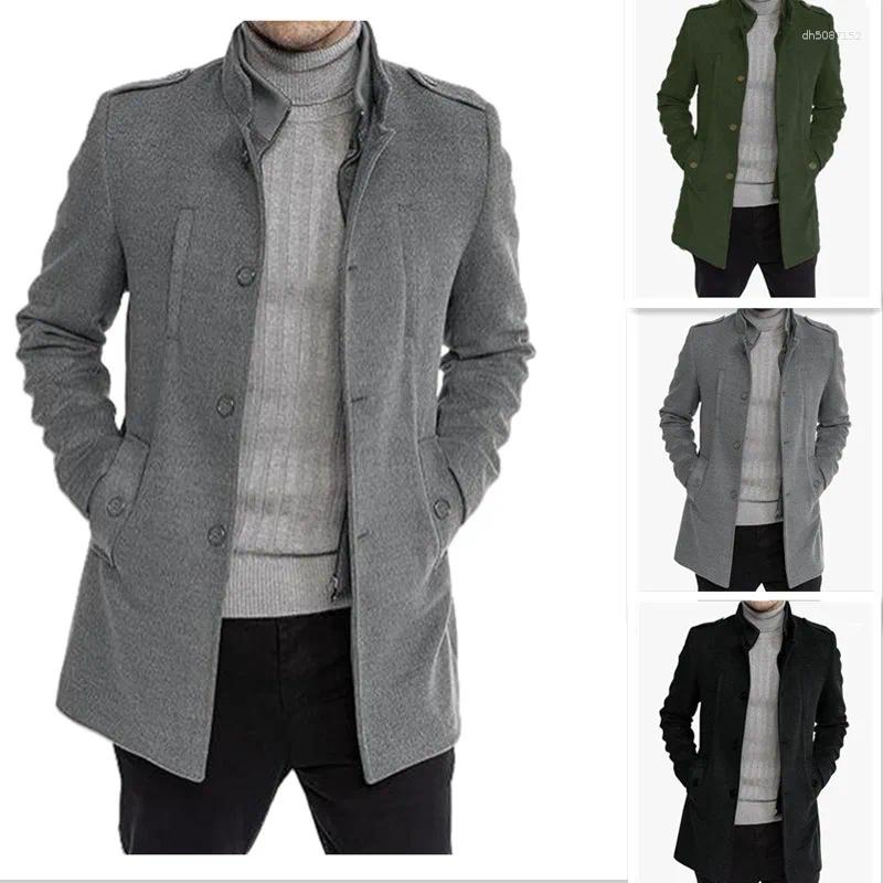 Men's Wool Woolen Mens Coat Medium And Long Zipper Jacket Large Size Fake Two-piece Set Cardigan For Men