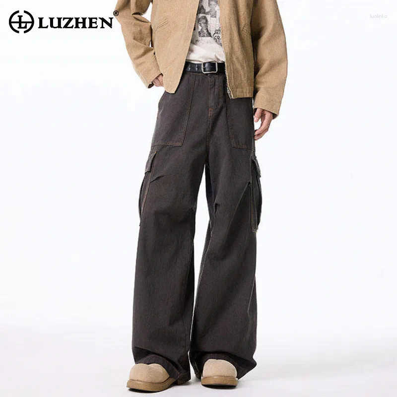 Men's Pants LUZHEN 2025 Pockets Decorate Straight Casual Cargo Handsome Korean Loose Wide Leg Trouser Fashion Clothes JY3120