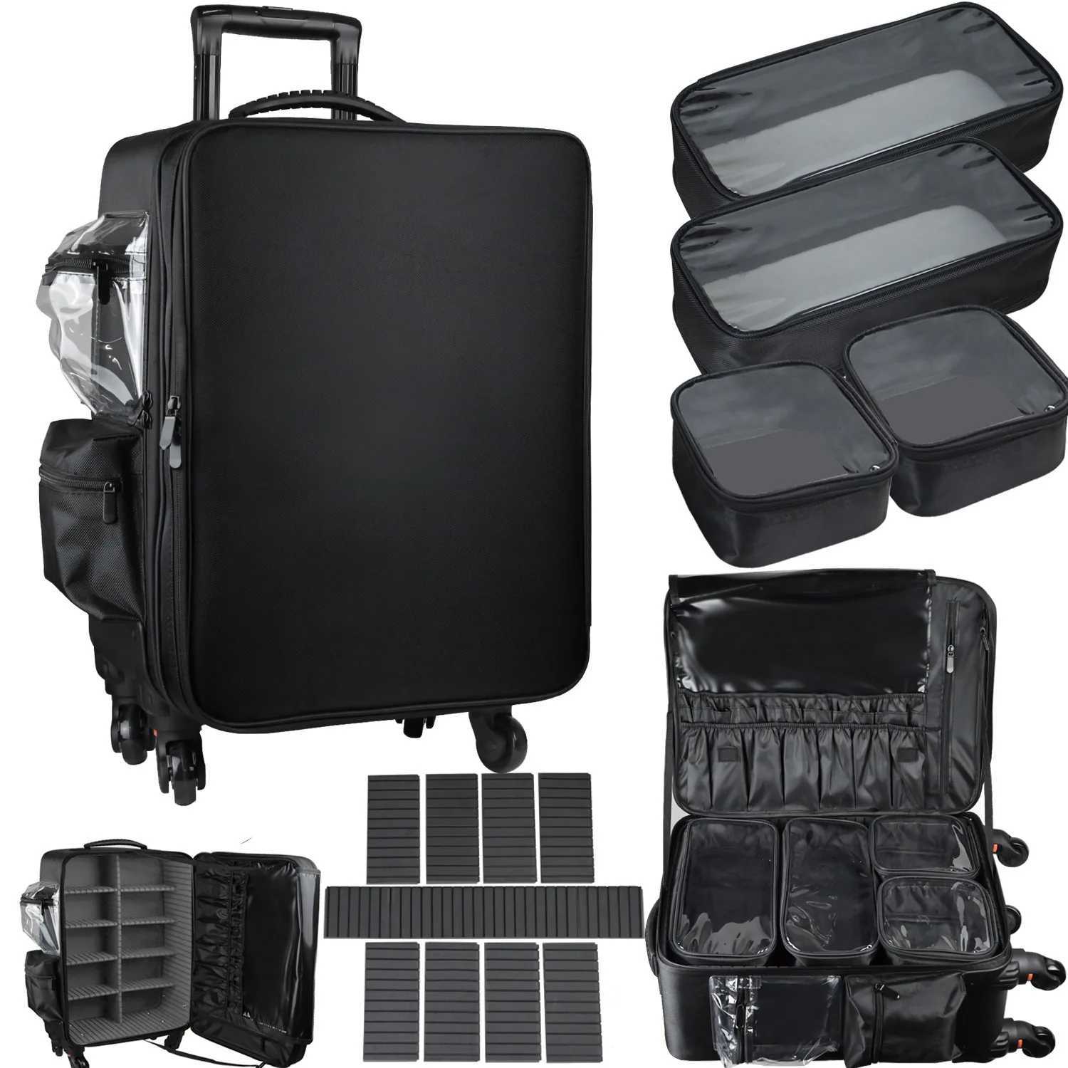 Professional Makeup Train Case Trolley Cosmetic Case Rolling Luggage Travel Suitcase Makeup Organizer Trolley Bags With Wheels W250805-image-1069931633