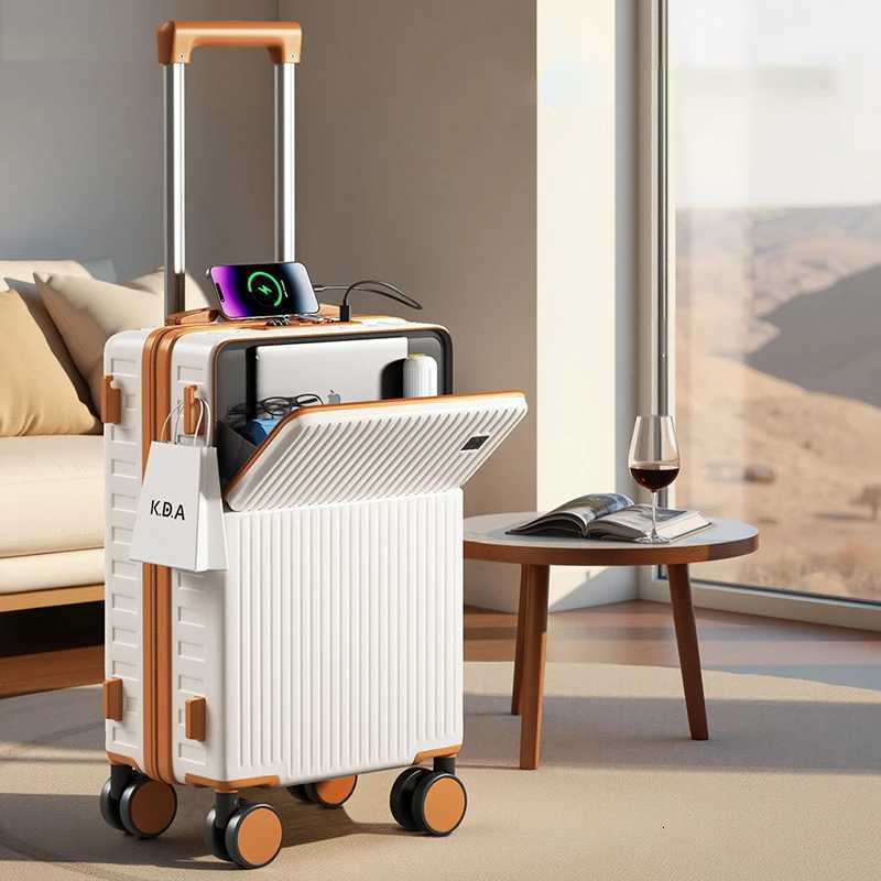 202426 Inch Travel Suitcase Front Opening Luggage Laptop Boarding Case USB Charging Trolley Case with Wheels Carry-on Luggage W250805-image-1069931899
