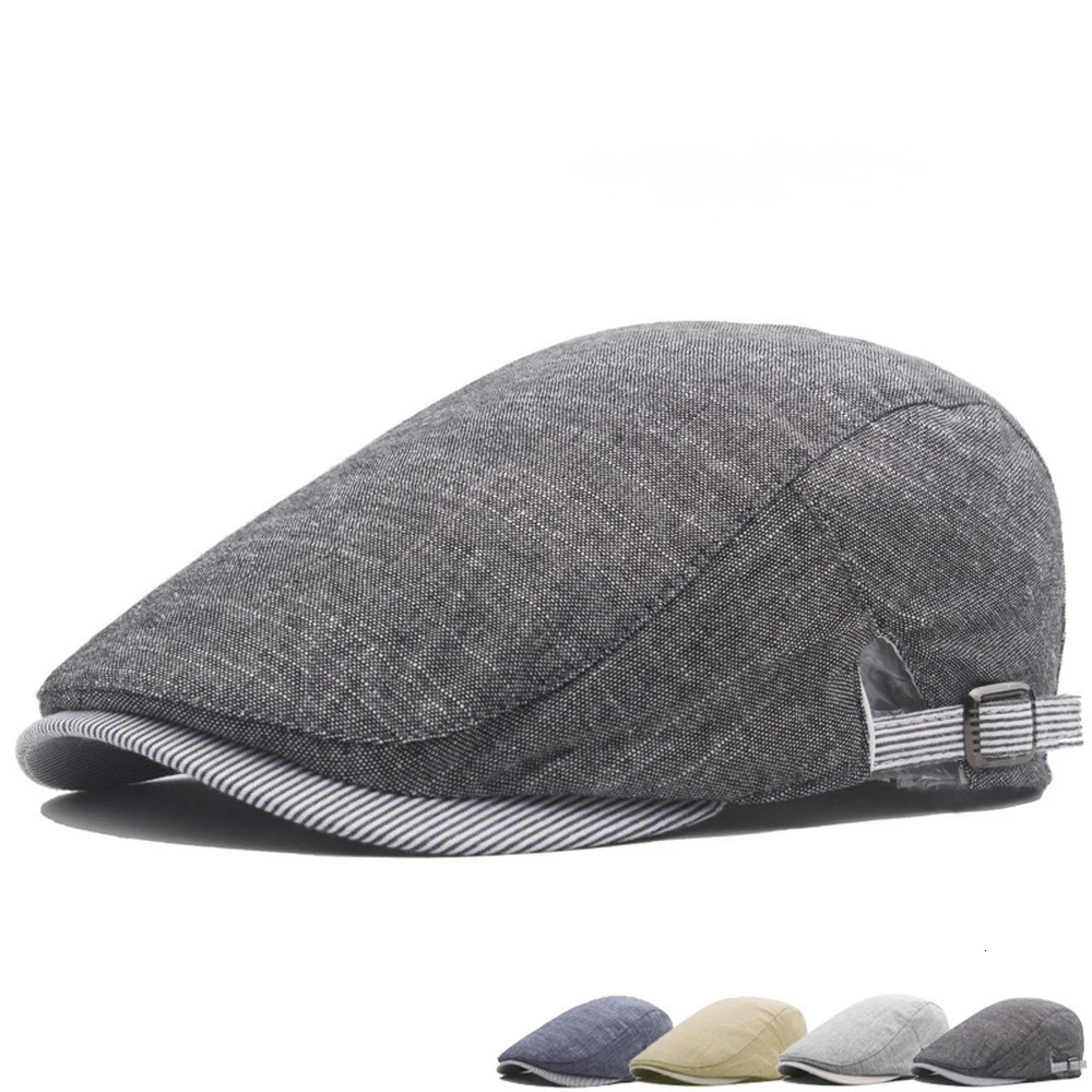 Men sboy Caps Spring And Autumn Berets Hats Cotton Polyester 57-62cm Big Head Circumference Striped Brim Casual Style BT0102 250805