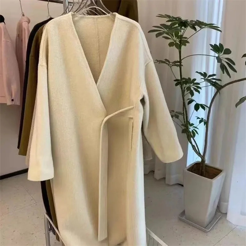 Spring And Autumn Womens Woolen Overcoat Plus Size Lapel Thickened Slim Fit Waist-Fitted Jacket Smooths Your Silhouett 250805