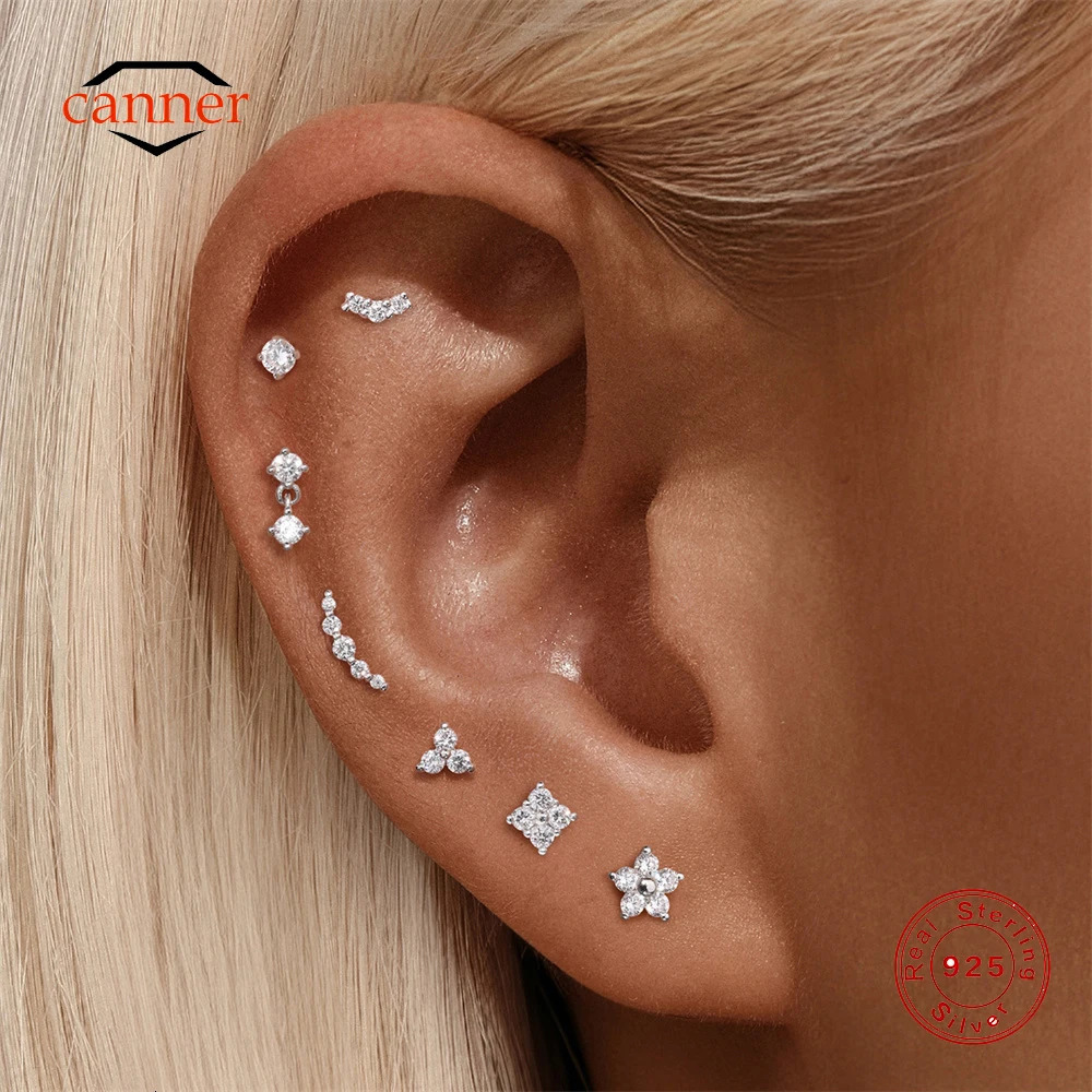 CANNER 1PC Lab Grown Diamond Threaded Puncture Earring For Women 925 Sterling Silver Classic Sparkling Piercing Earrings Gift 250806