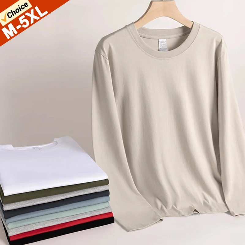 Spring T-Shirts Men Long Sleeves Tee Tops Male Underwear Autumn Solid Cotton Tshirts Plus Size 4XL 5XL Man Clothing Under Shirts 250804