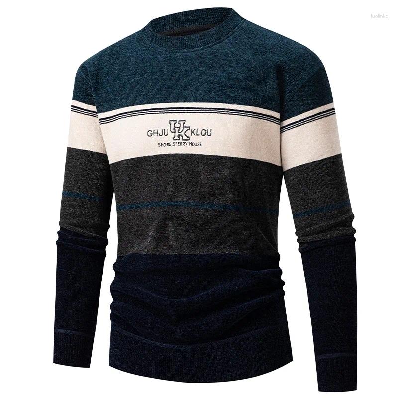 Men's Sweaters Brand Autumn Winter Sweater For Men Color Blocked Stripes Round Neck Knitted Pullover Casual Social Knitwear Tops M-3XL